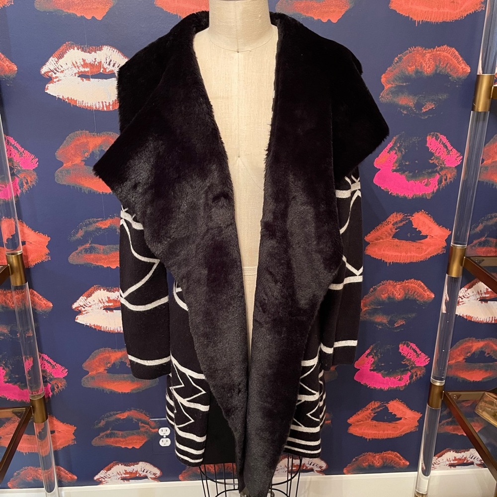 Love Token vegan fur and print cardigan